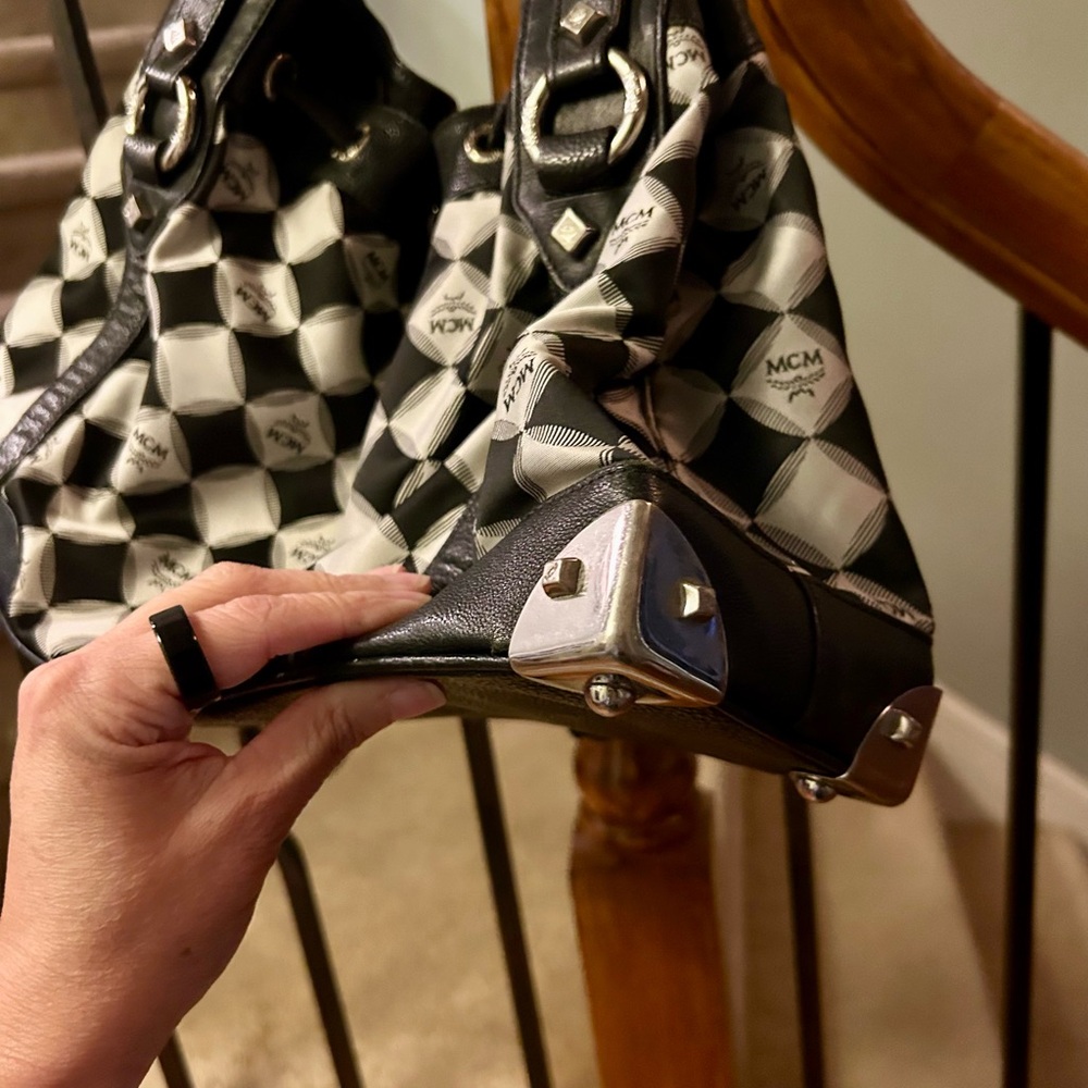 MCM Black and White Checkered Shoulder Bag - Picture 6 of 15